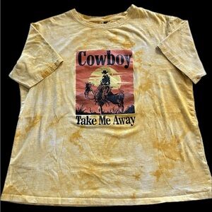 Cowboy Take Me Away T-shirt Golden tye dye Large Rodeo style T Western T shirt